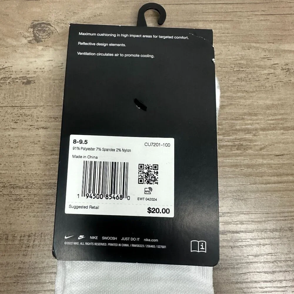 NWT Nike Unisex Spark Cushioned No Show Run Socks White Size Medium (CU7201-100)